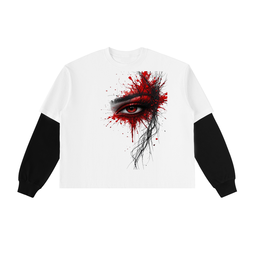 Layered Contrast Sleeve Cotton T-Shirt