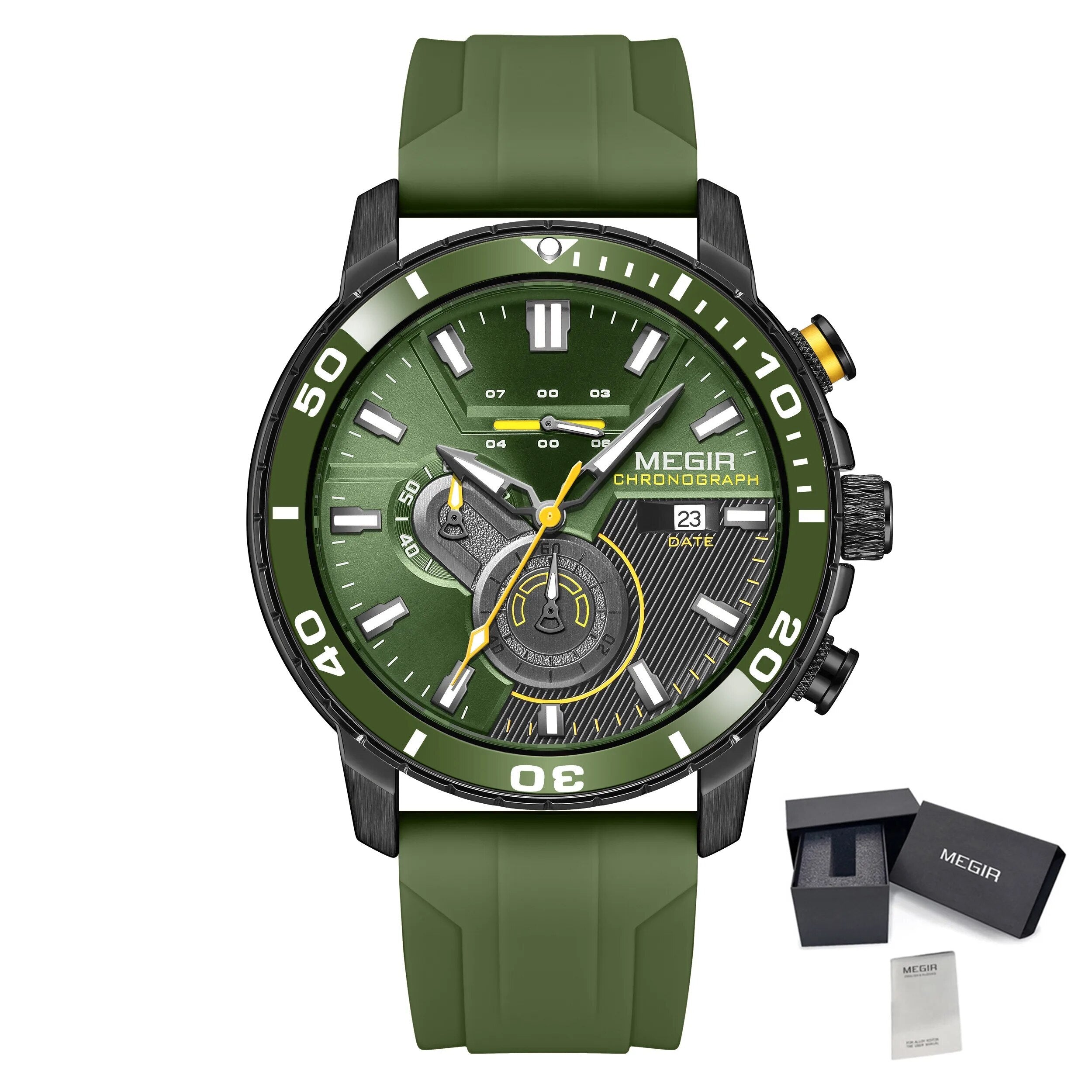 MEGIR Luxury Military Watches for Men Fashion Sport Quartz Wristwatch Waterproof Silicone Band Male Clock Chronograph with Date 2224-19