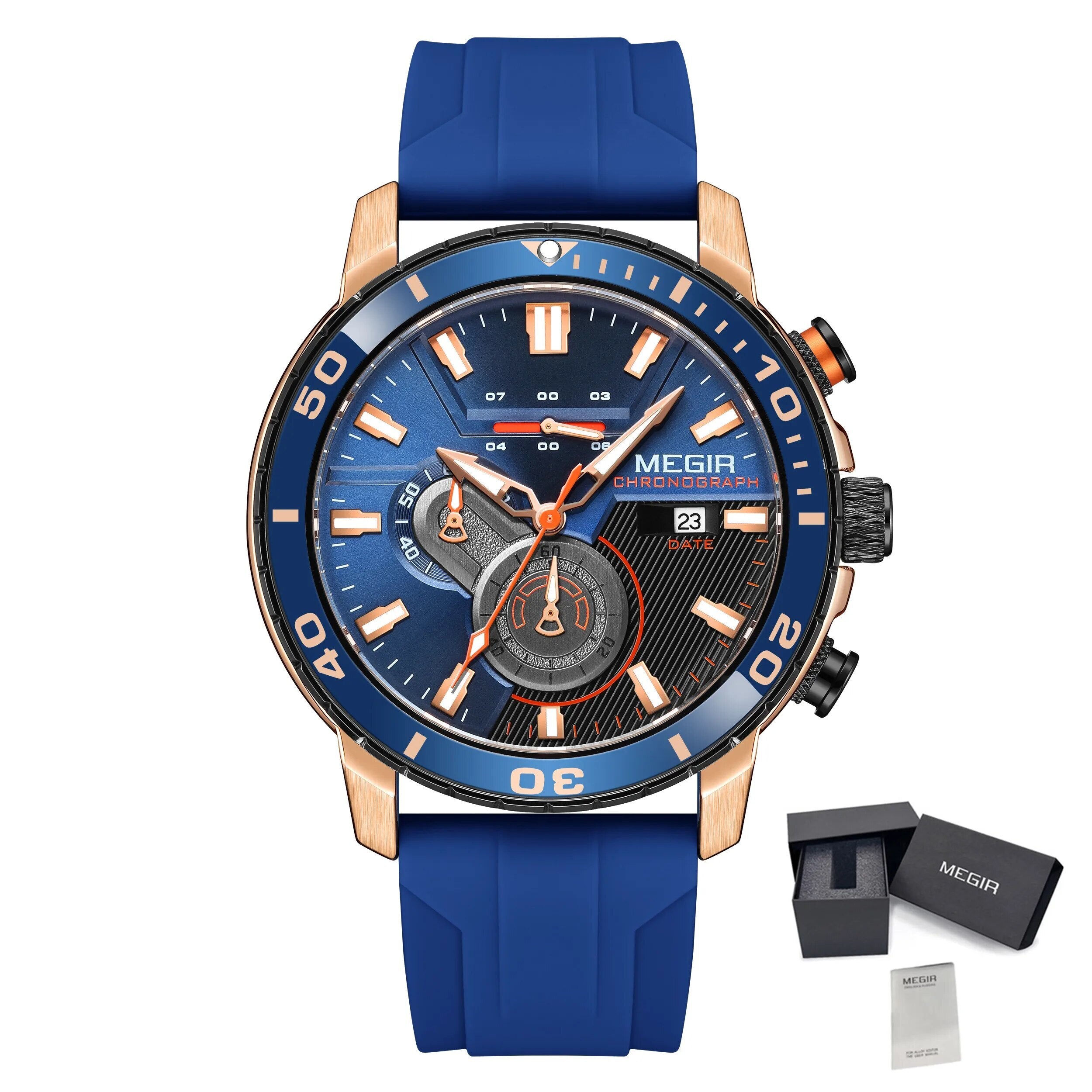 MEGIR Luxury Military Watches for Men Fashion Sport Quartz Wristwatch Waterproof Silicone Band Male Clock Chronograph with Date 2224-18