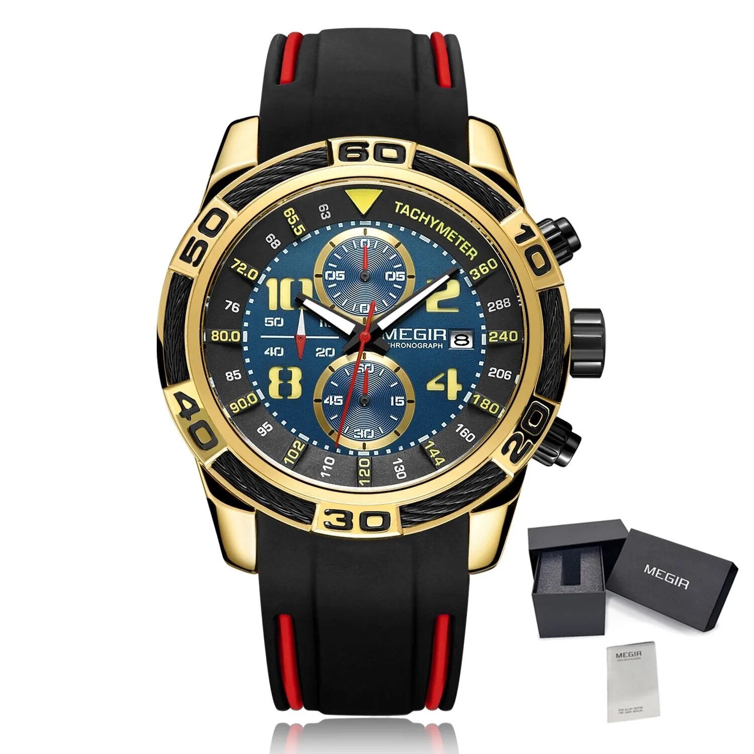 MEGIR Fashion Sports Watches for Men Luxury Quartz Casual Wristwatch Silicone Strap Man Chronograph Clock Relogio Masculino 2045-16