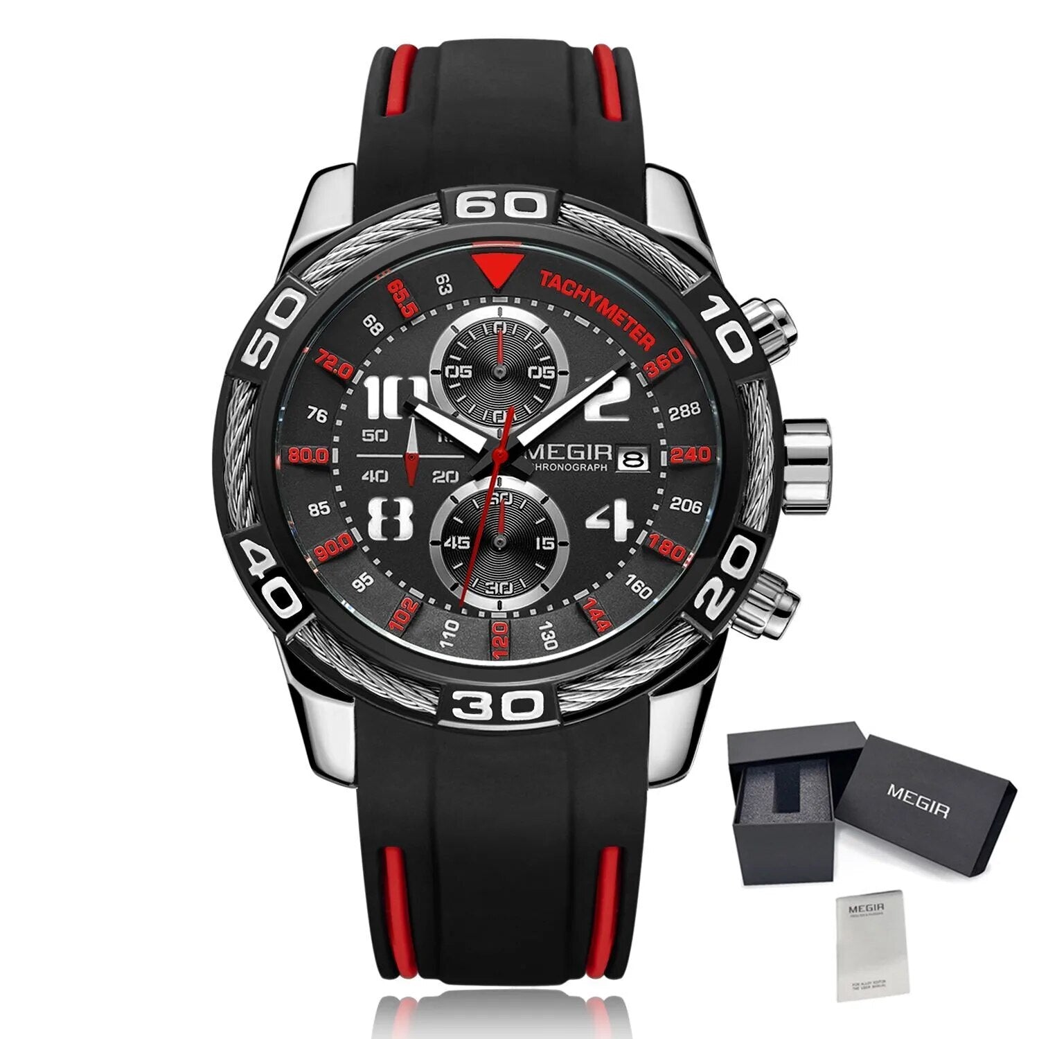 MEGIR Fashion Sports Watches for Men Luxury Quartz Casual Wristwatch Silicone Strap Man Chronograph Clock Relogio Masculino 2045-17