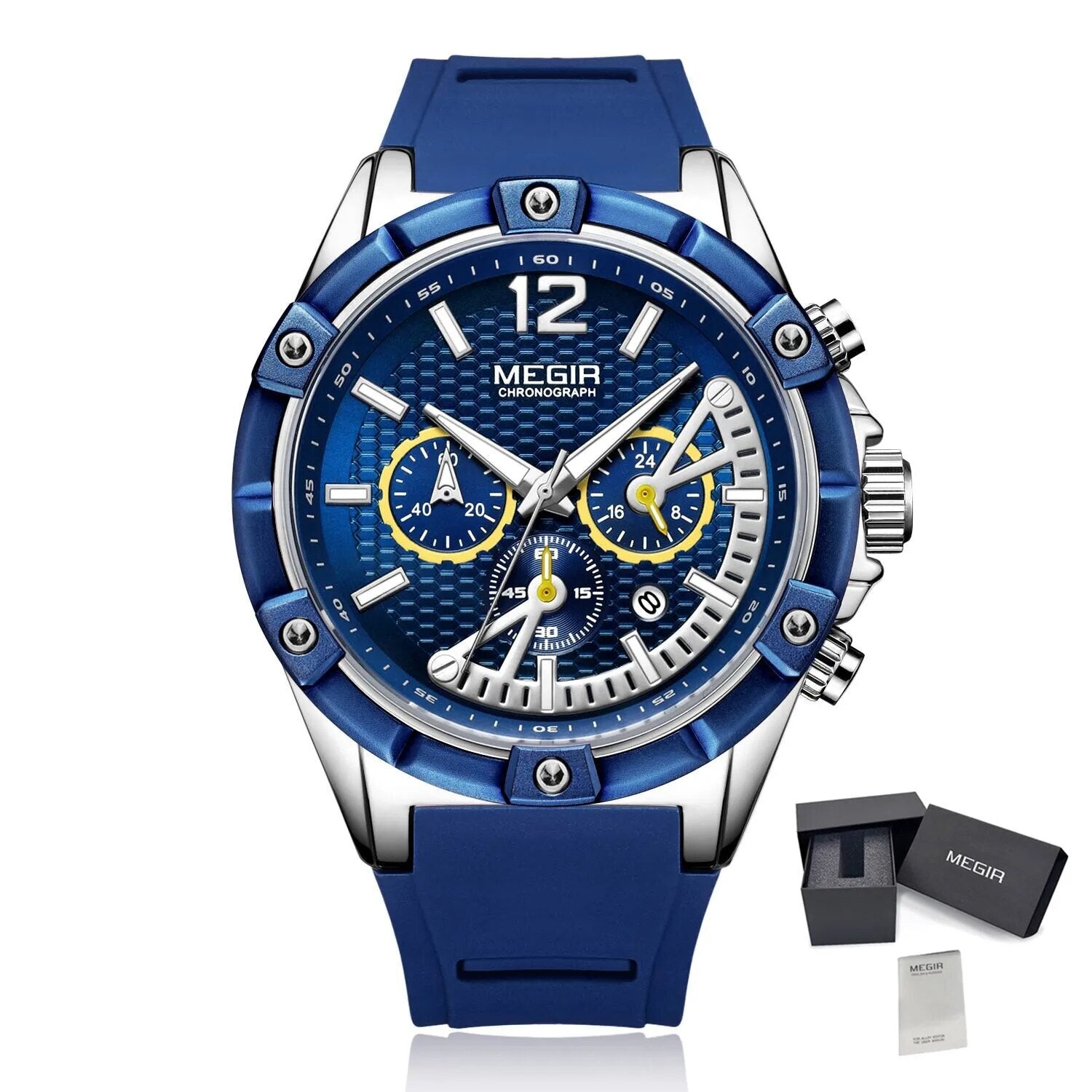 MEGIR Fashion Men Watches Silicone Strap Sport Military Watch Chronograph Waterproof Male Wristwatch Clock Montre Homme 2083-16