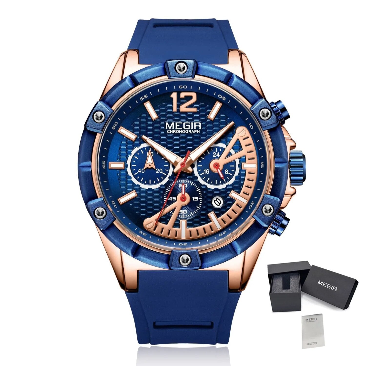 MEGIR Fashion Men Watches Silicone Strap Sport Military Watch Chronograph Waterproof Male Wristwatch Clock Montre Homme 2083-15