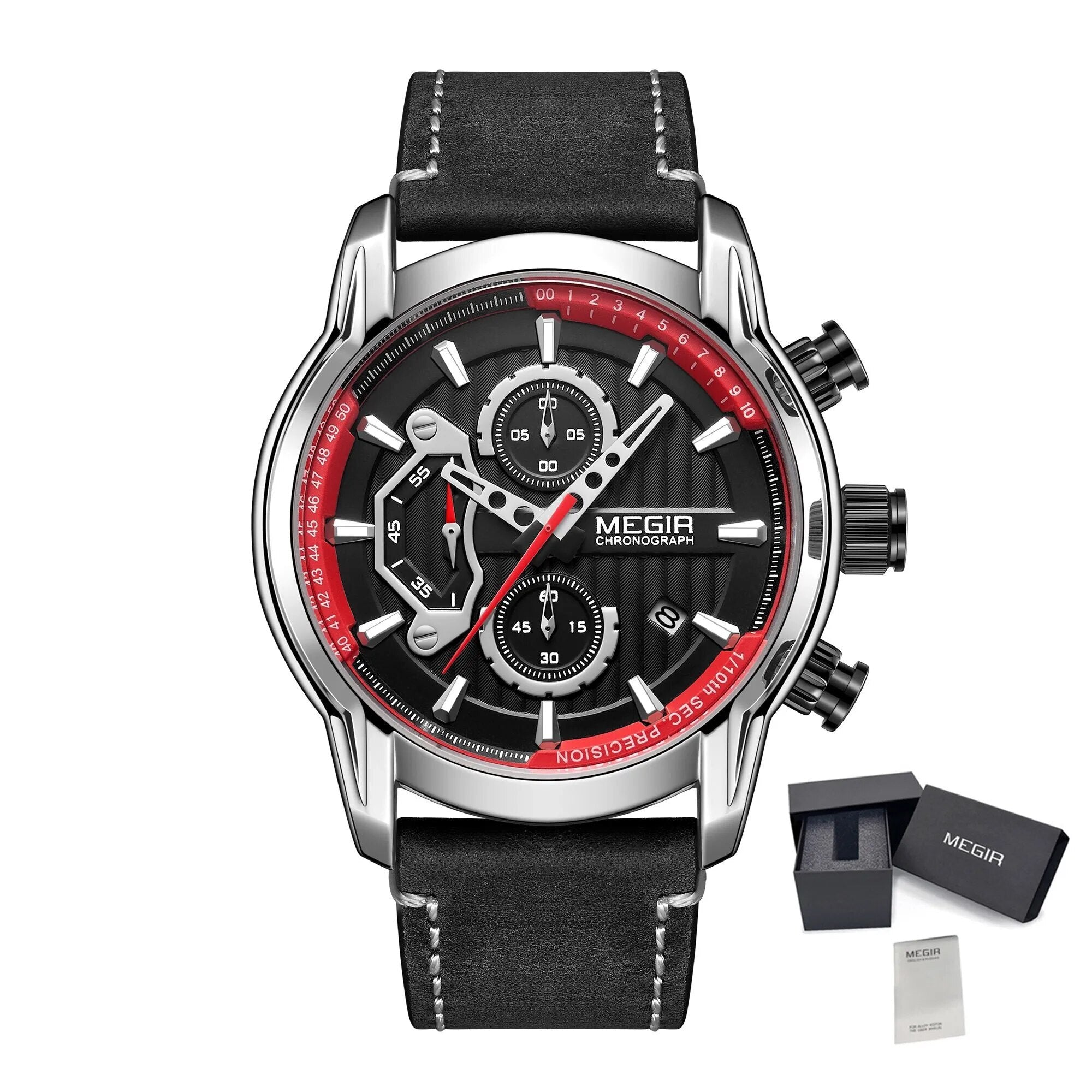 MEGIR Men's Watches Waterproof Luminous Sports Wristwatch Fashion Leather Strap Quartz Chronograph Clock Date Gift for Man 2104-11