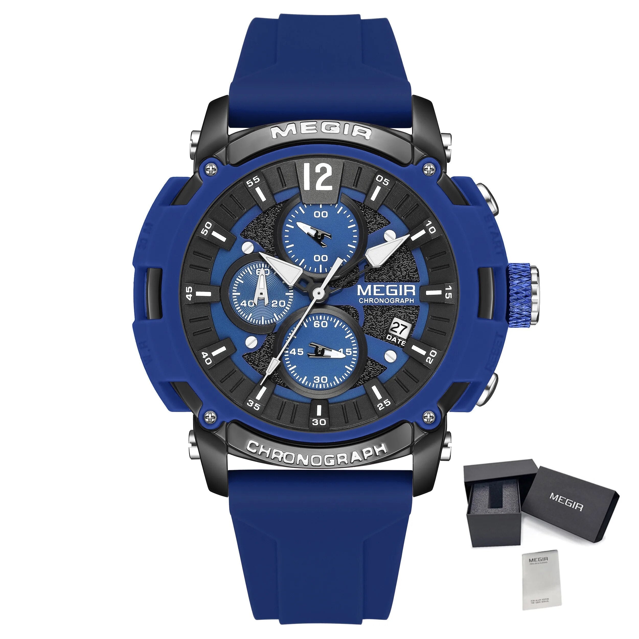 MEGIR Fashion Military Watch for Men Silicone Strap Sport Quartz Chronograph Waterproof Male Clock Wristwatch Reloj Hombre 2208-17