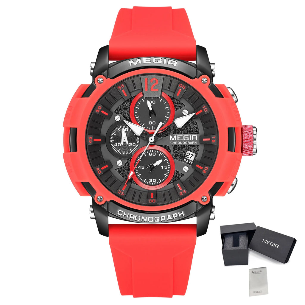 MEGIR Fashion Military Watch for Men Silicone Strap Sport Quartz Chronograph Waterproof Male Clock Wristwatch Reloj Hombre 2208-16
