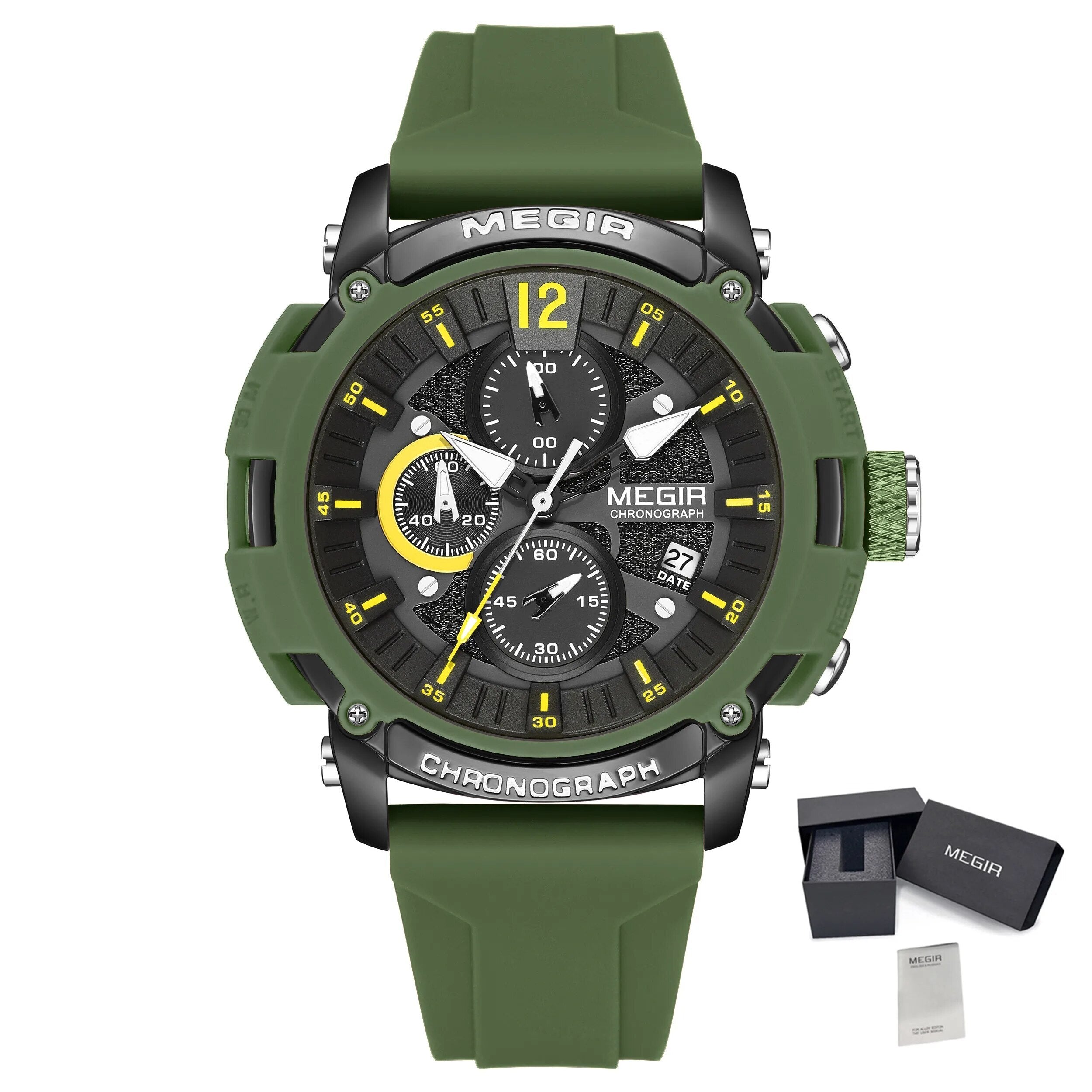MEGIR Fashion Military Watch for Men Silicone Strap Sport Quartz Chronograph Waterproof Male Clock Wristwatch Reloj Hombre 2208-18