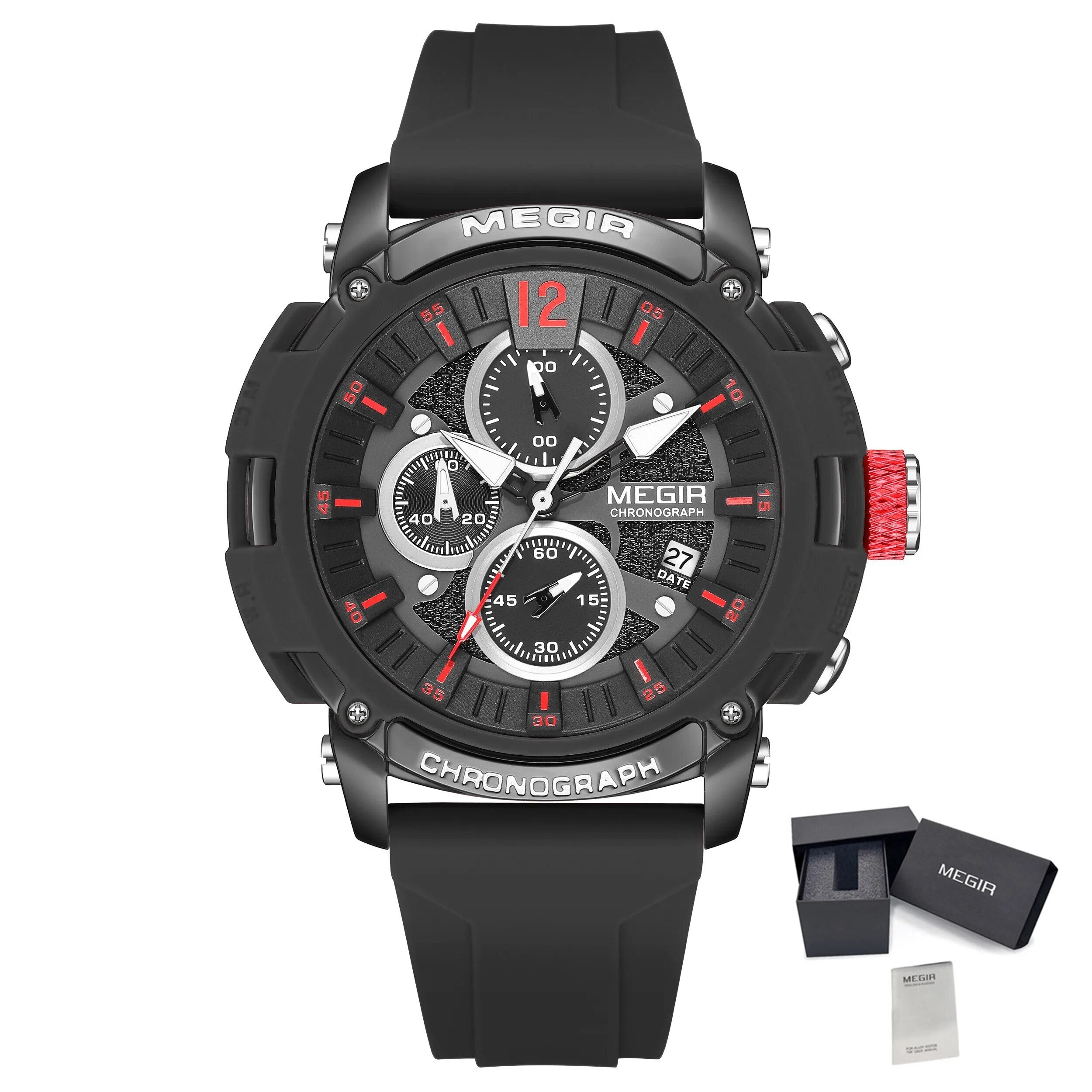 MEGIR Fashion Military Watch for Men Silicone Strap Sport Quartz Chronograph Waterproof Male Clock Wristwatch Reloj Hombre 2208-19