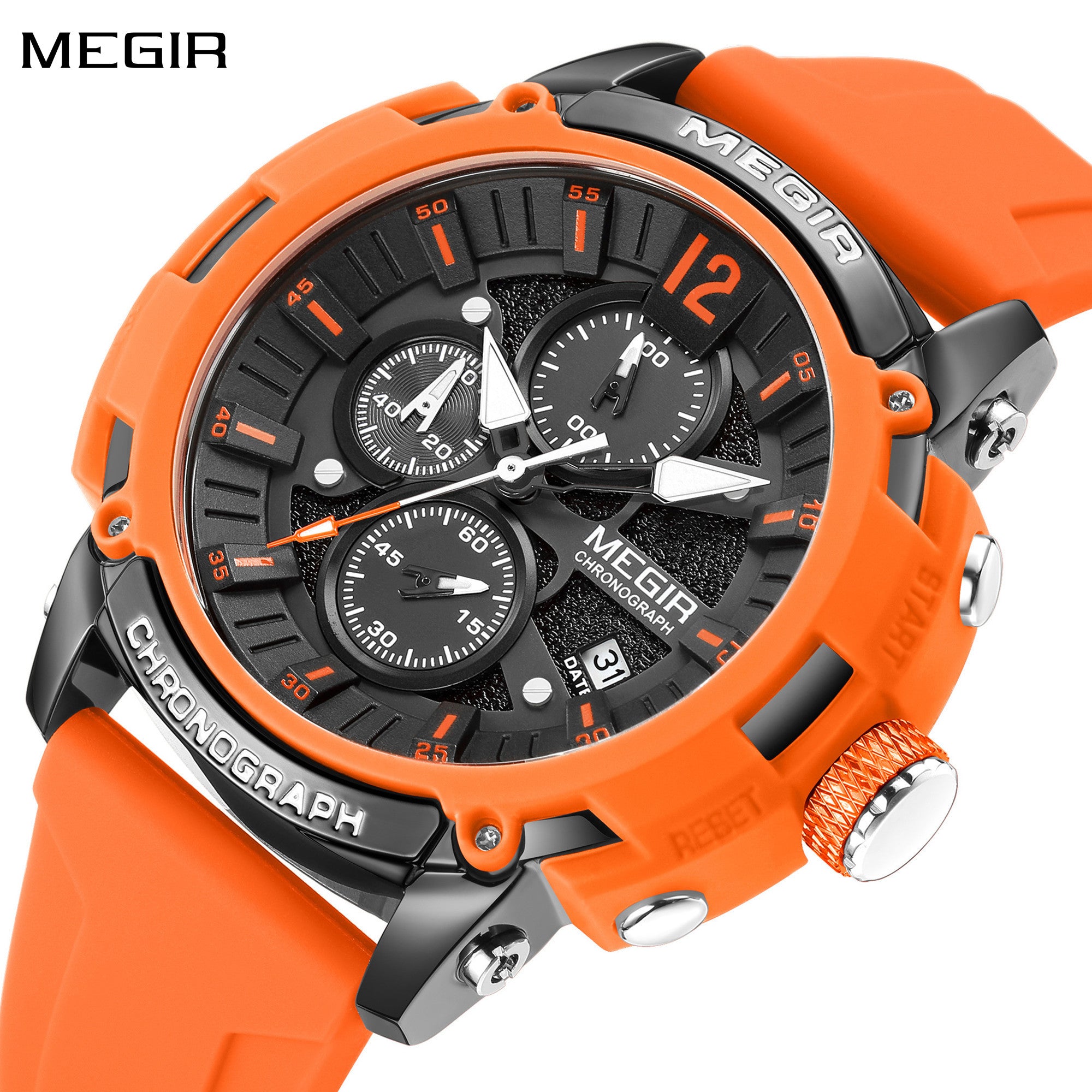 MEGIR Fashion Military Watch for Men Silicone Strap Sport Quartz Chronograph Waterproof Male Clock Wristwatch Reloj Hombre 2208-0