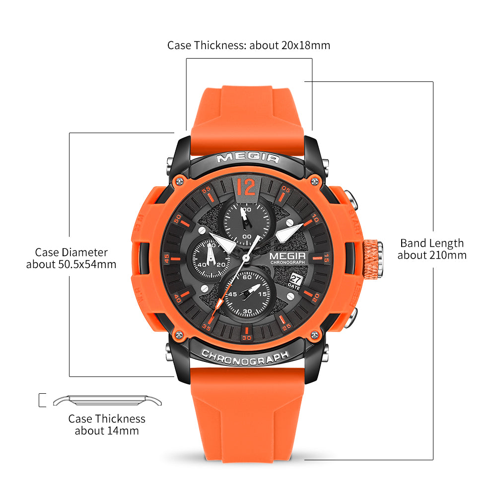 MEGIR Fashion Military Watch for Men Silicone Strap Sport Quartz Chronograph Waterproof Male Clock Wristwatch Reloj Hombre 2208-9