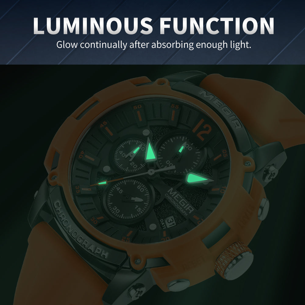 MEGIR Fashion Military Watch for Men Silicone Strap Sport Quartz Chronograph Waterproof Male Clock Wristwatch Reloj Hombre 2208-6