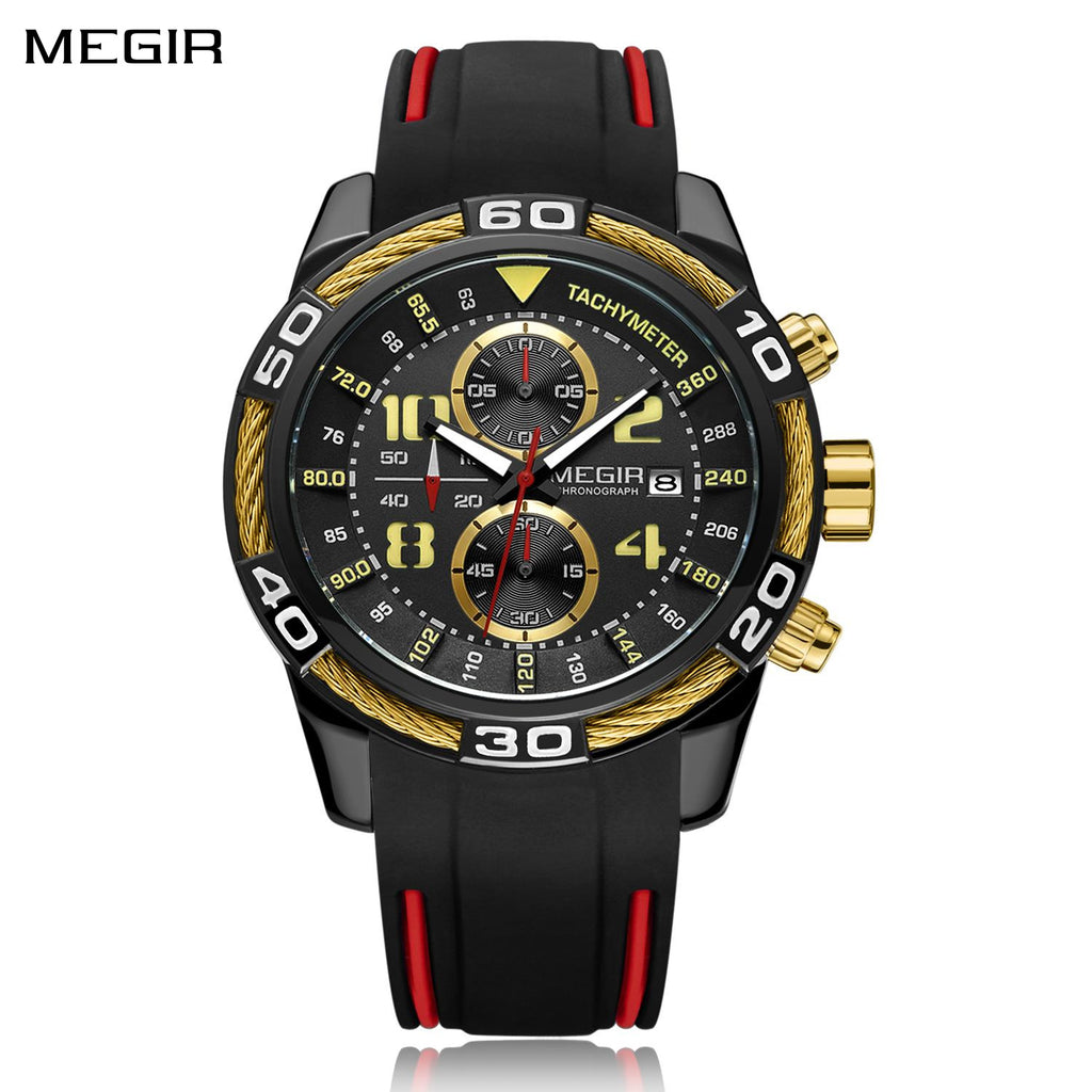 MEGIR Fashion Sports Watches for Men Luxury Quartz Casual Wristwatch Silicone Strap Man Chronograph Clock Relogio Masculino 2045-0