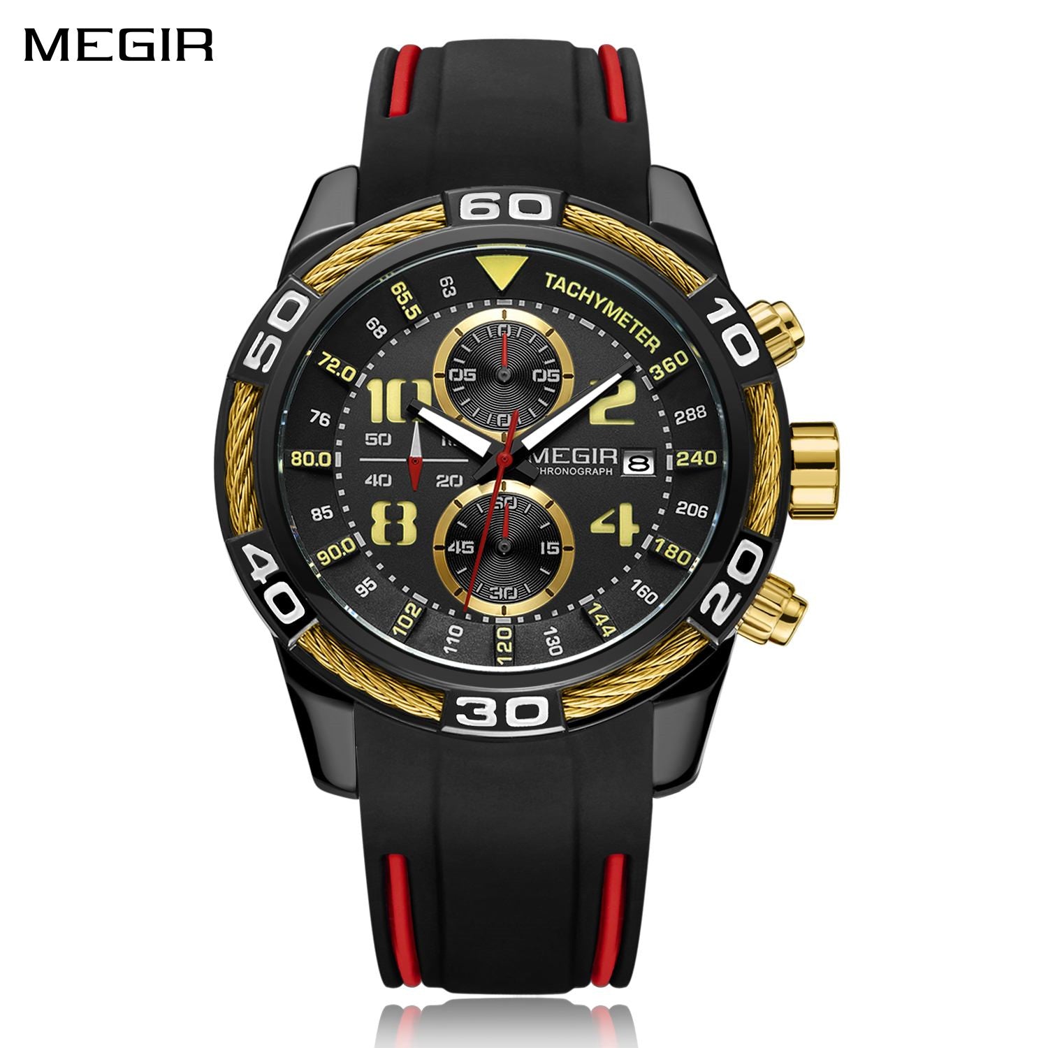 MEGIR Fashion Sports Watches for Men Luxury Quartz Casual Wristwatch Silicone Strap Man Chronograph Clock Relogio Masculino 2045-0