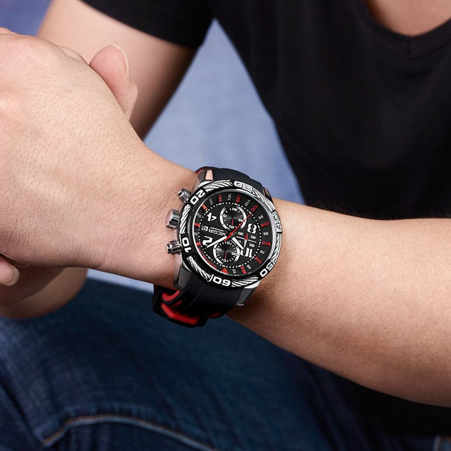MEGIR Fashion Sports Watches for Men Luxury Quartz Casual Wristwatch Silicone Strap Man Chronograph Clock Relogio Masculino 2045-3