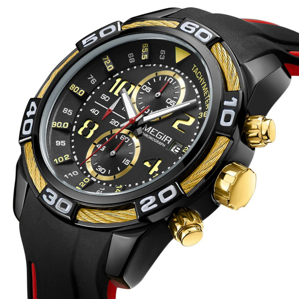 MEGIR Fashion Sports Watches for Men Luxury Quartz Casual Wristwatch Silicone Strap Man Chronograph Clock Relogio Masculino 2045-9