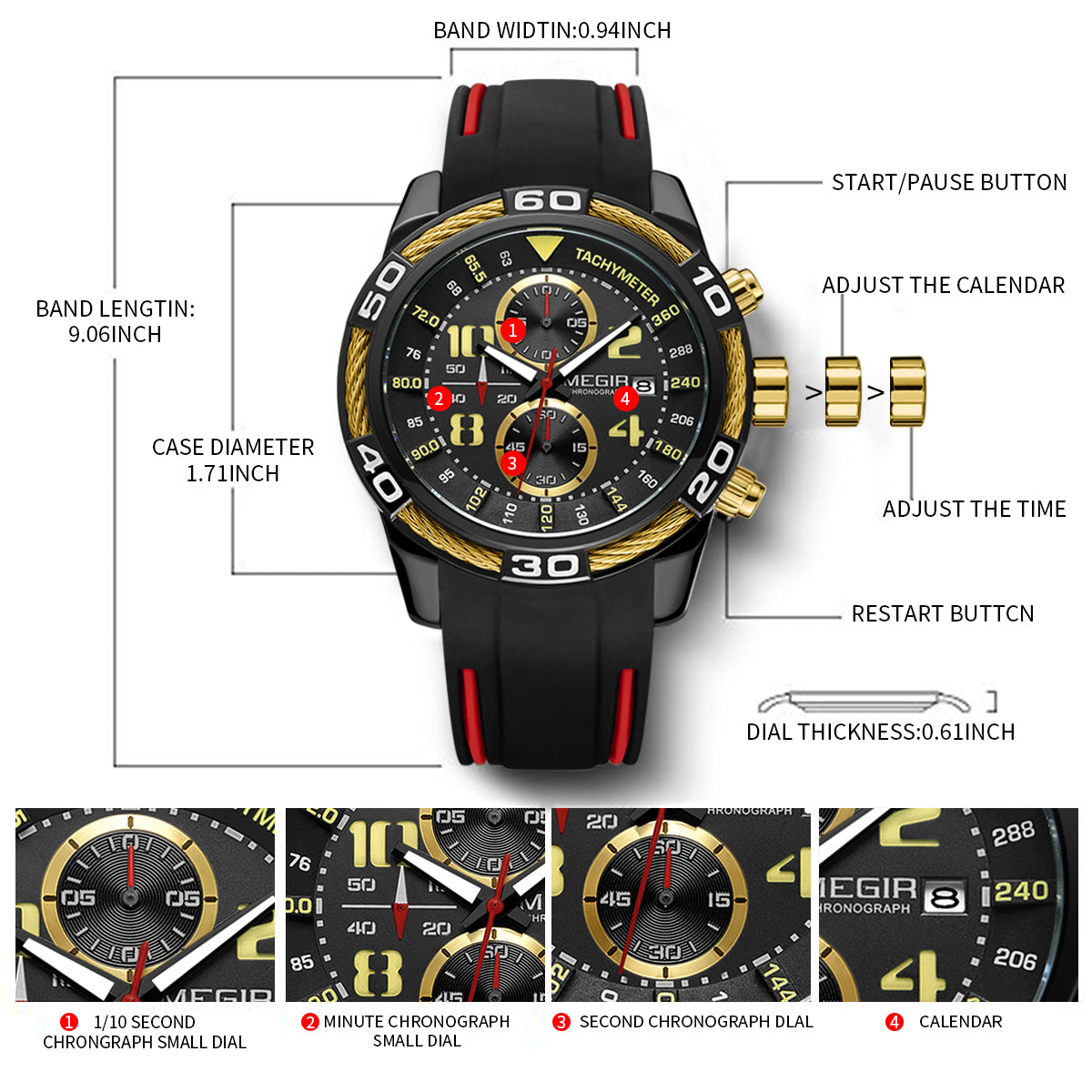 MEGIR Fashion Sports Watches for Men Luxury Quartz Casual Wristwatch Silicone Strap Man Chronograph Clock Relogio Masculino 2045-7