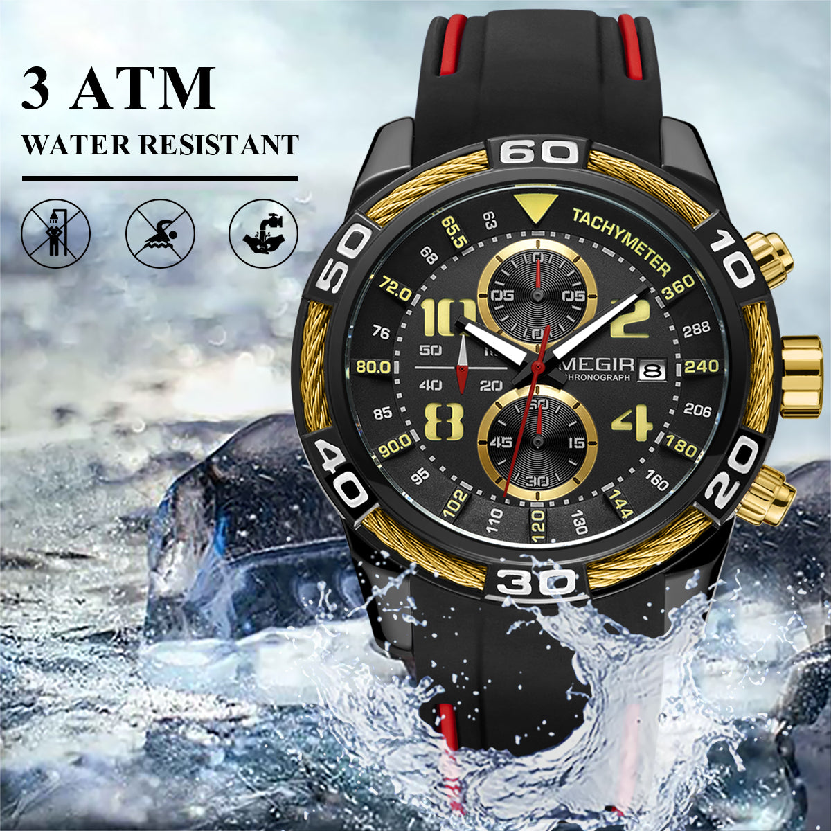 MEGIR Fashion Sports Watches for Men Luxury Quartz Casual Wristwatch Silicone Strap Man Chronograph Clock Relogio Masculino 2045-6