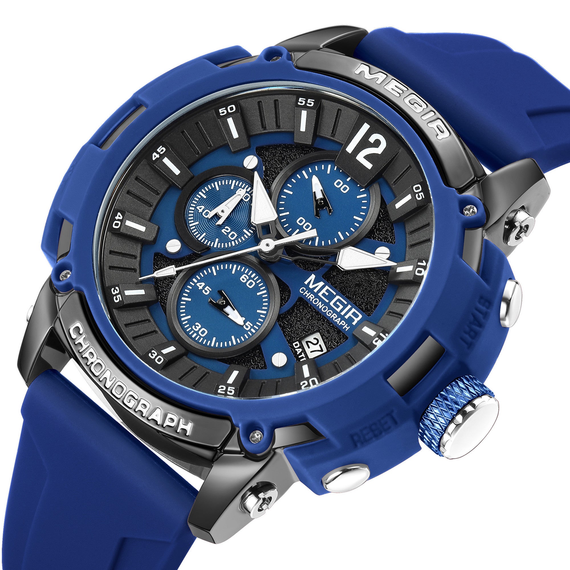 MEGIR Fashion Military Watch for Men Silicone Strap Sport Quartz Chronograph Waterproof Male Clock Wristwatch Reloj Hombre 2208-12