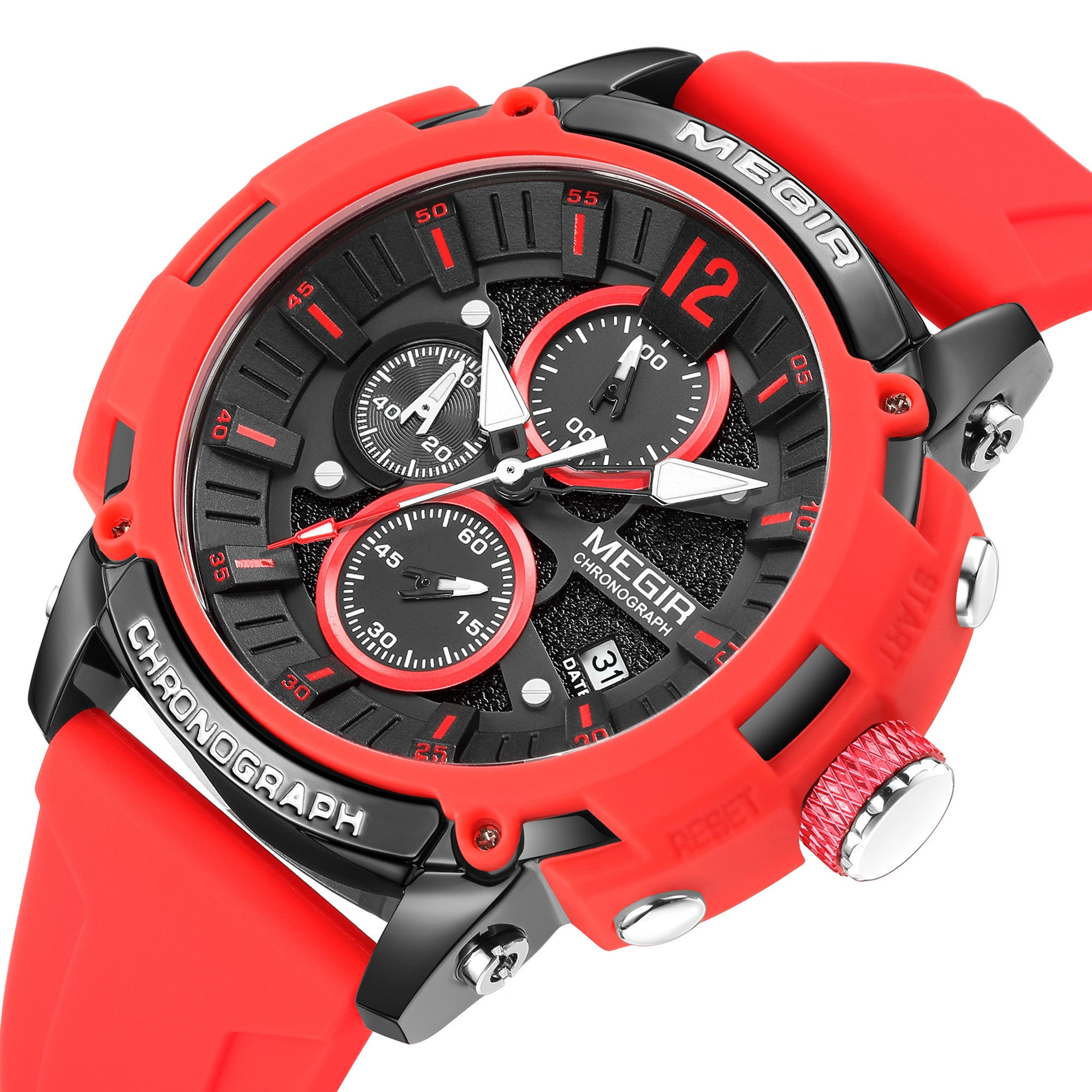 MEGIR Fashion Military Watch for Men Silicone Strap Sport Quartz Chronograph Waterproof Male Clock Wristwatch Reloj Hombre 2208-10