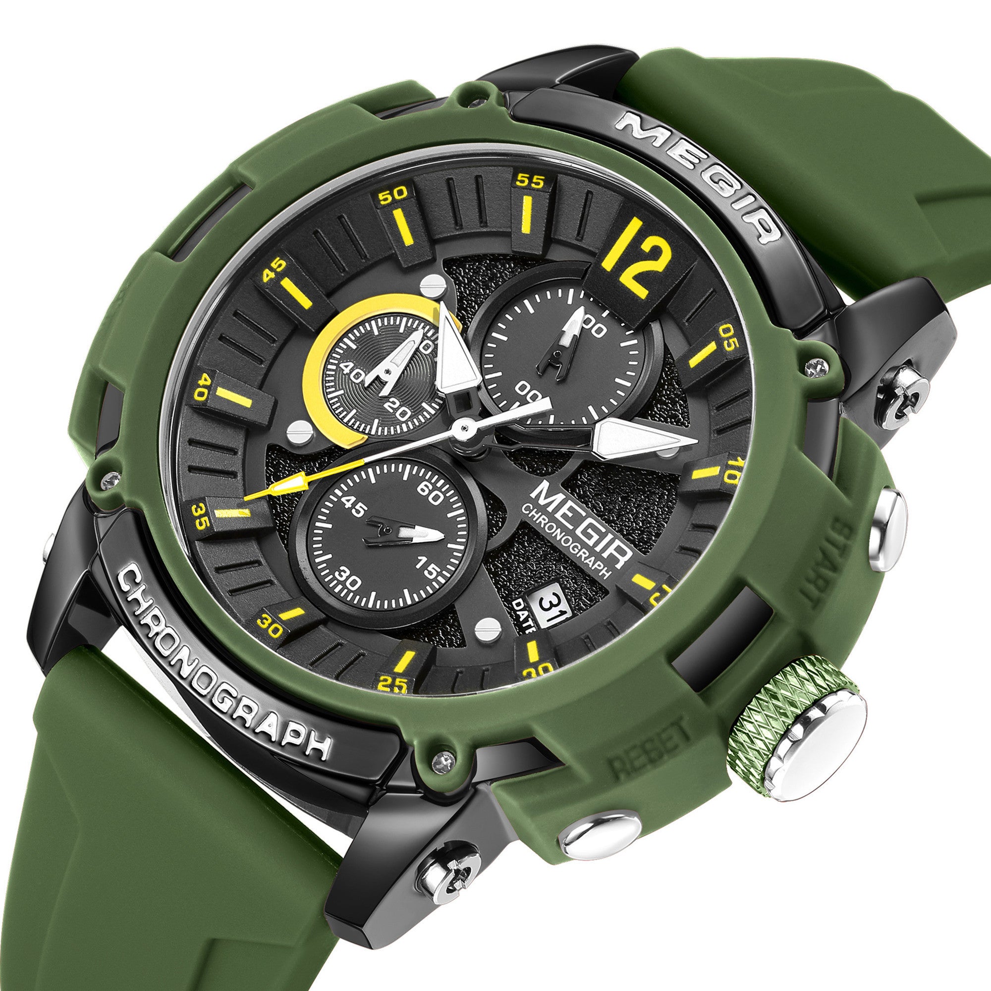 MEGIR Fashion Military Watch for Men Silicone Strap Sport Quartz Chronograph Waterproof Male Clock Wristwatch Reloj Hombre 2208-11