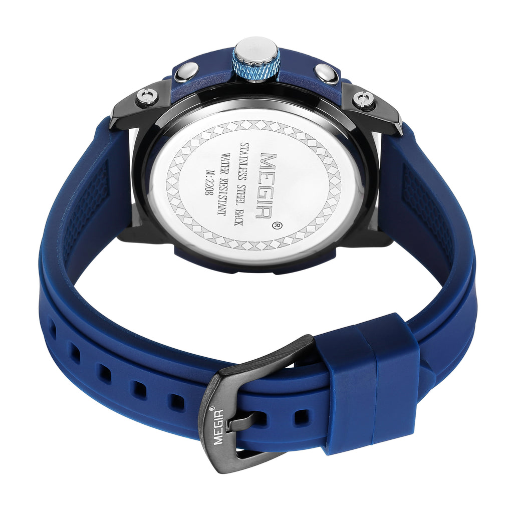 MEGIR Fashion Military Watch for Men Silicone Strap Sport Quartz Chronograph Waterproof Male Clock Wristwatch Reloj Hombre 2208-14