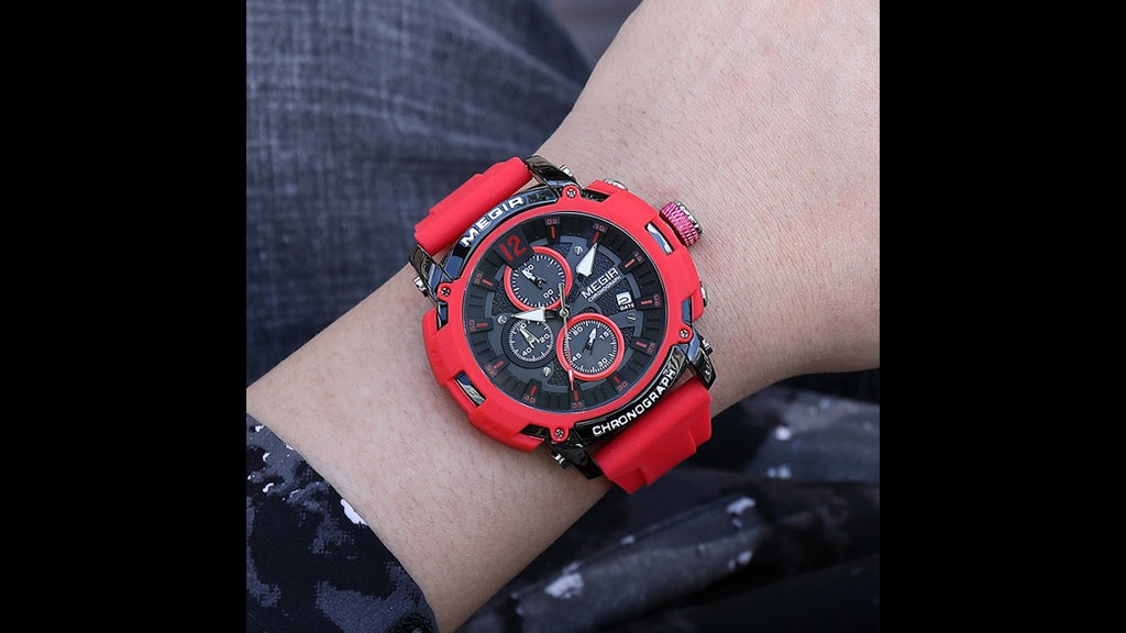 MEGIR Fashion Military Watch for Men Silicone Strap Sport Quartz Chronograph Waterproof Male Clock Wristwatch Reloj Hombre 2208-15