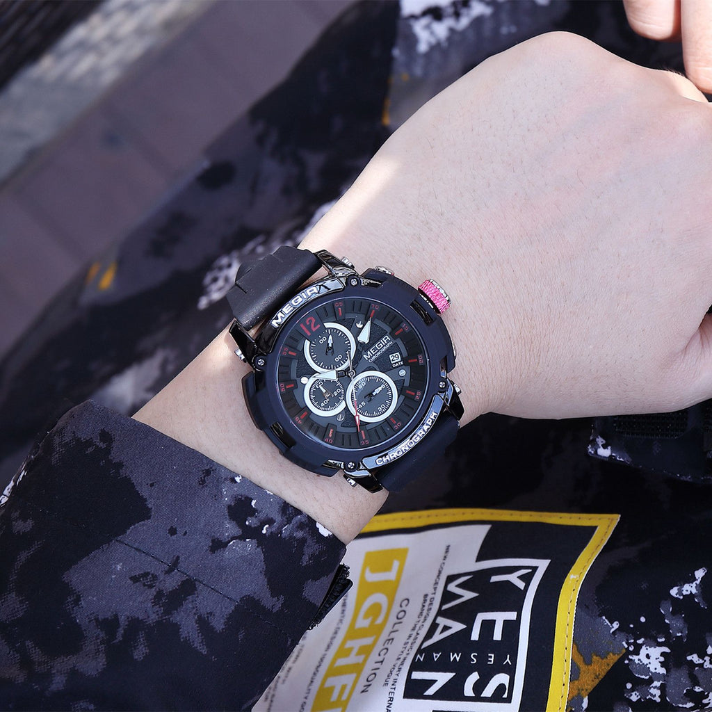 MEGIR Fashion Military Watch for Men Silicone Strap Sport Quartz Chronograph Waterproof Male Clock Wristwatch Reloj Hombre 2208-4
