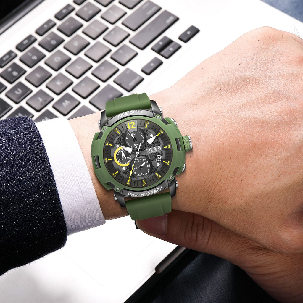 MEGIR Fashion Military Watch for Men Silicone Strap Sport Quartz Chronograph Waterproof Male Clock Wristwatch Reloj Hombre 2208-1
