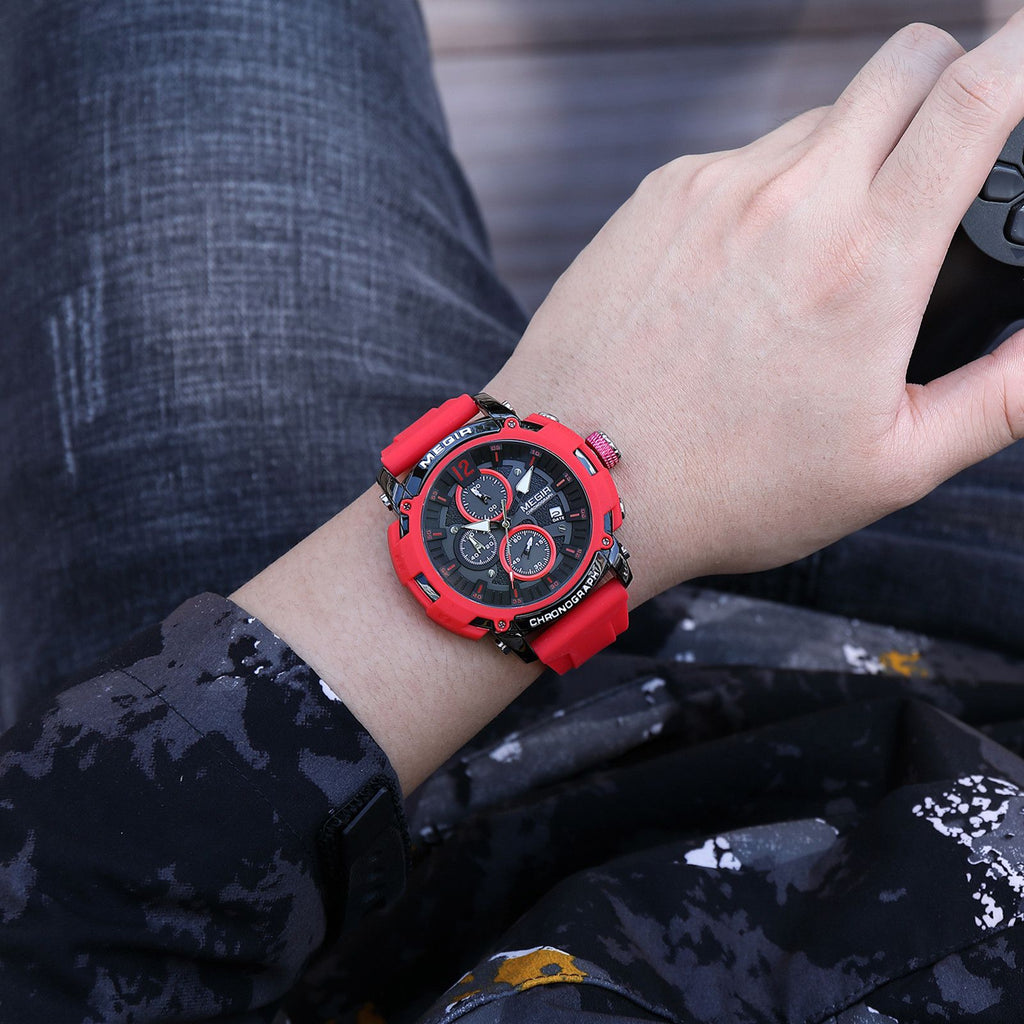 MEGIR Fashion Military Watch for Men Silicone Strap Sport Quartz Chronograph Waterproof Male Clock Wristwatch Reloj Hombre 2208-2