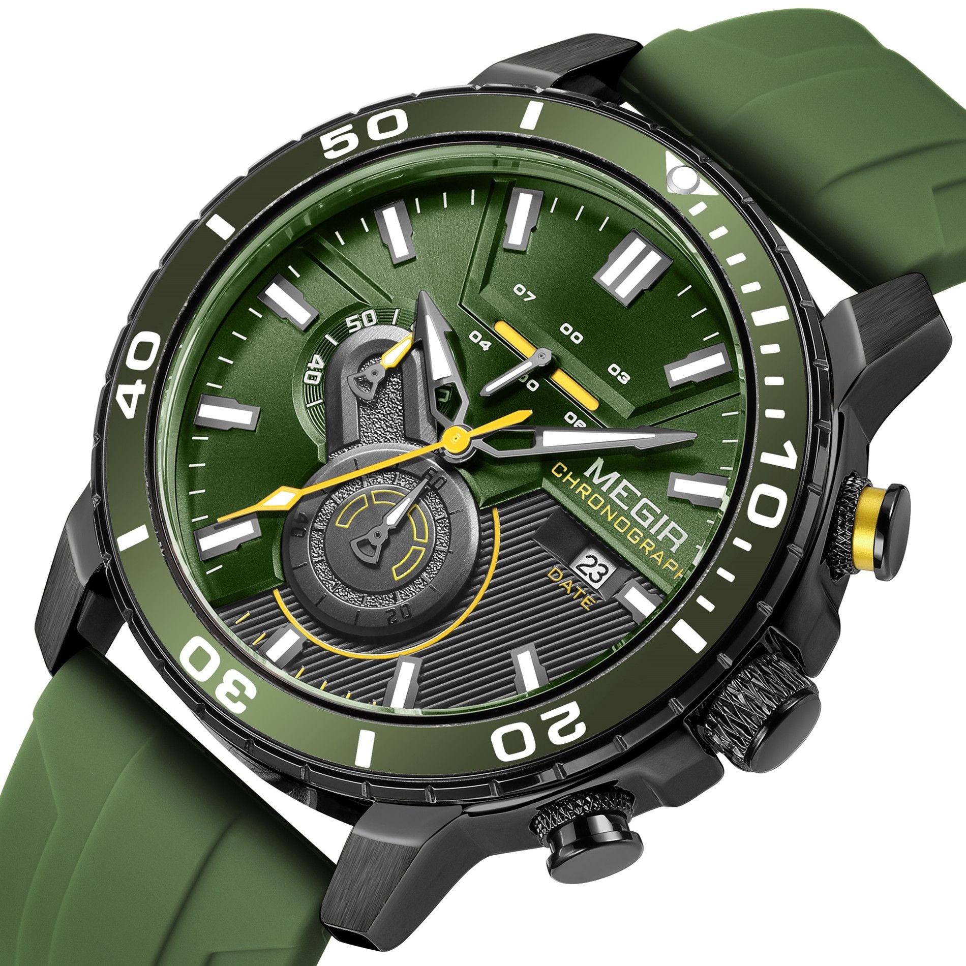 MEGIR Luxury Military Watches for Men Fashion Sport Quartz Wristwatch Waterproof Silicone Band Male Clock Chronograph with Date 2224-14