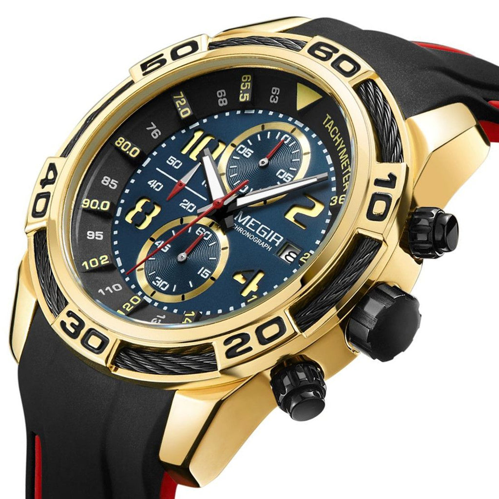 MEGIR Fashion Sports Watches for Men Luxury Quartz Casual Wristwatch Silicone Strap Man Chronograph Clock Relogio Masculino 2045-10