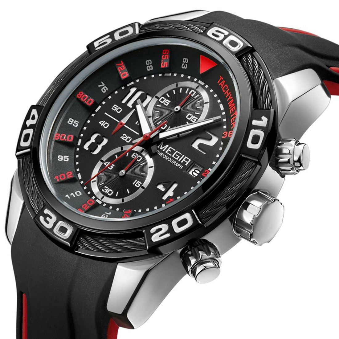 MEGIR Fashion Sports Watches for Men Luxury Quartz Casual Wristwatch Silicone Strap Man Chronograph Clock Relogio Masculino 2045-11