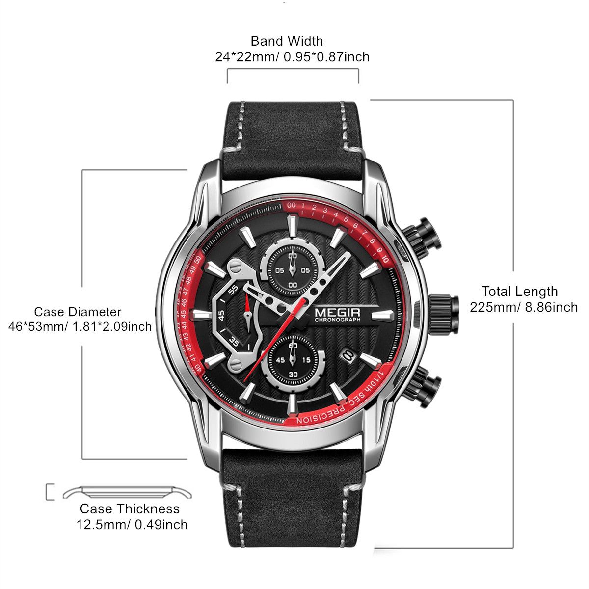 MEGIR Men's Watches Waterproof Luminous Sports Wristwatch Fashion Leather Strap Quartz Chronograph Clock Date Gift for Man 2104-4