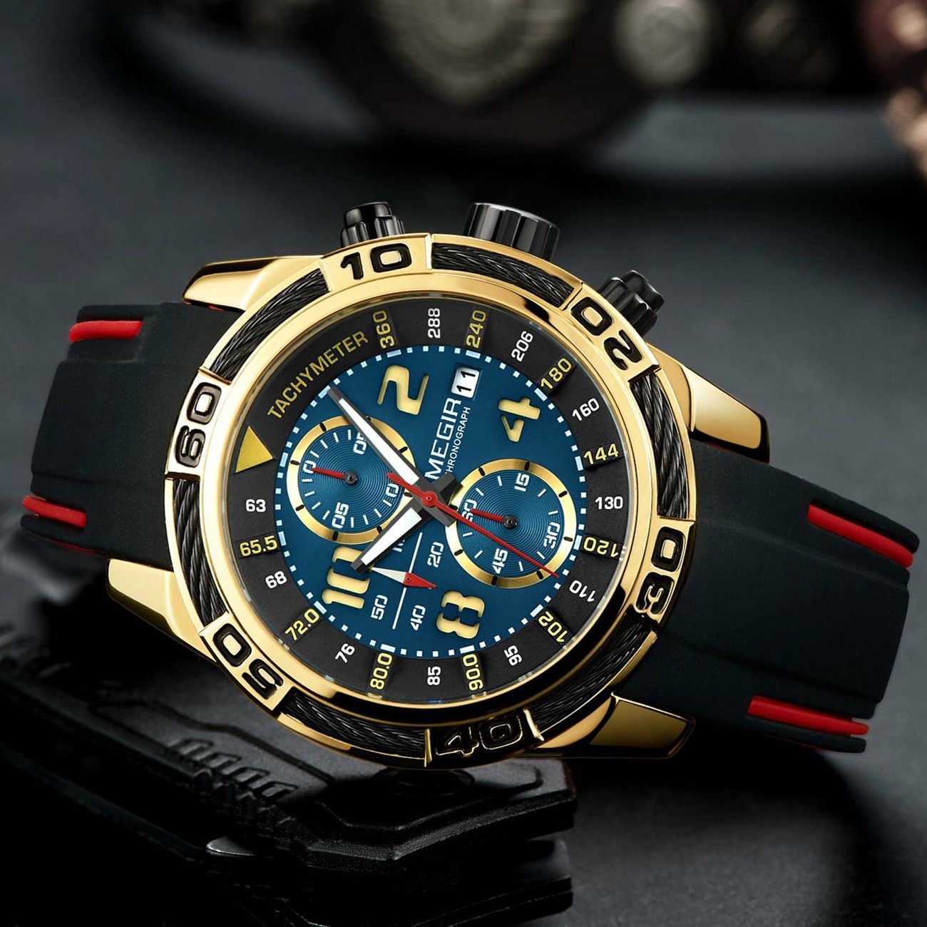 MEGIR Fashion Sports Watches for Men Luxury Quartz Casual Wristwatch Silicone Strap Man Chronograph Clock Relogio Masculino 2045-4