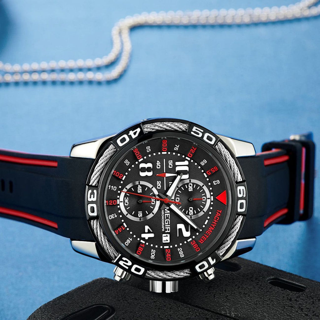 MEGIR Fashion Sports Watches for Men Luxury Quartz Casual Wristwatch Silicone Strap Man Chronograph Clock Relogio Masculino 2045-5