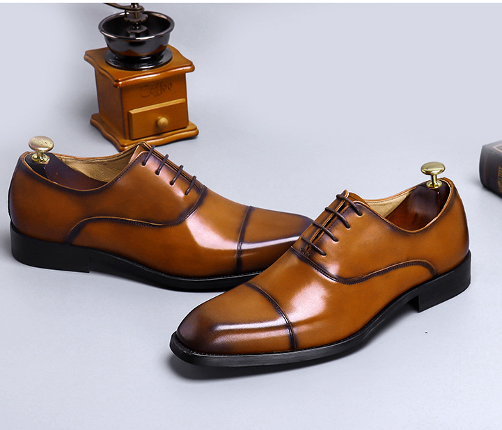 Cowhide Dress Shoes Business Men's-3