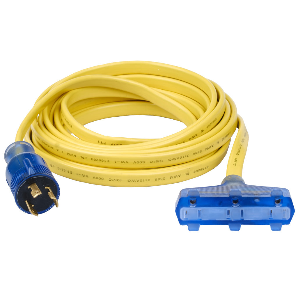 25 ft Generator Extension Cord – NEMA L5-30P to Triple 5-15R Heavy-Duty 30A Flat Power Distribution Cord-0