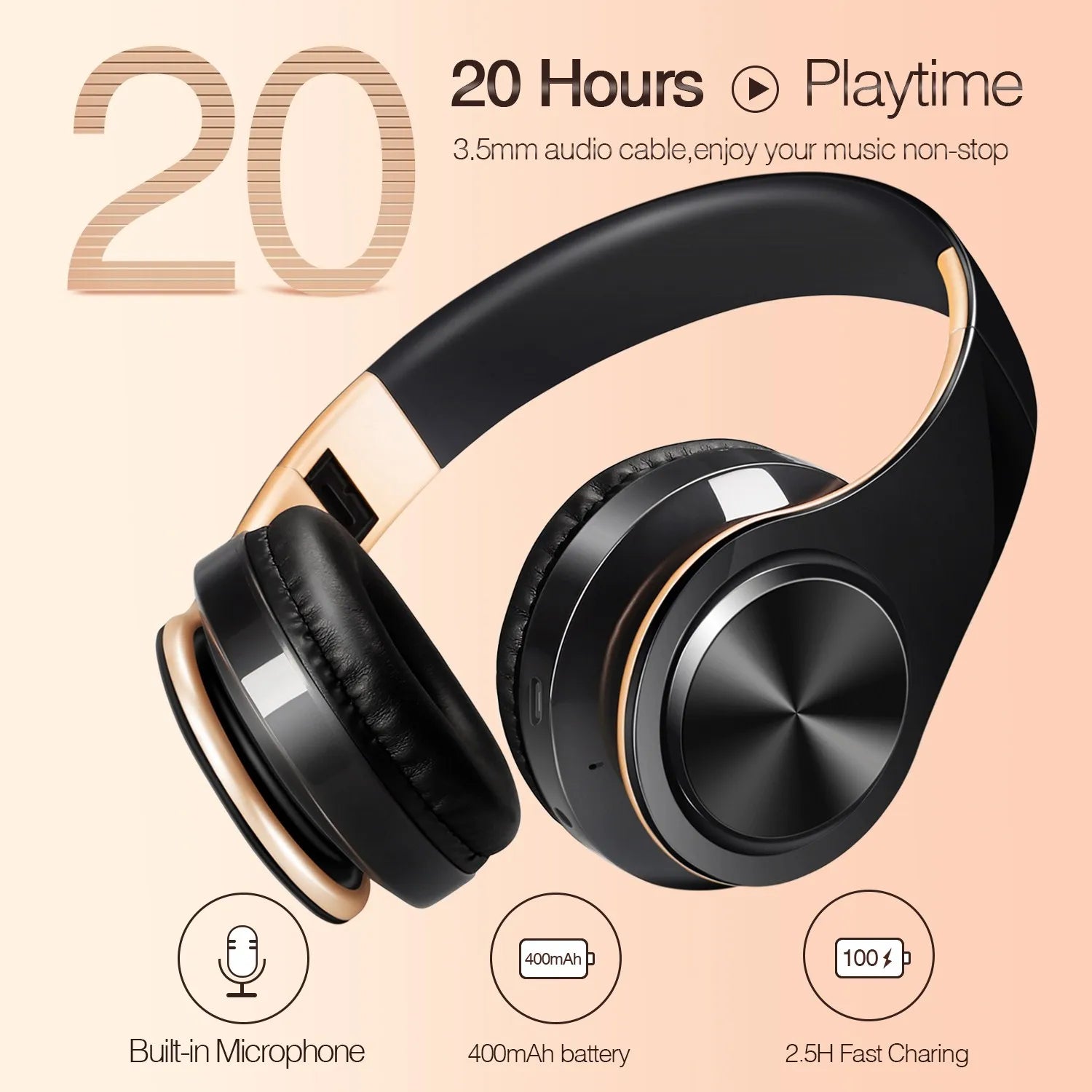 Wireless Bluetooth Headphones Gold-2