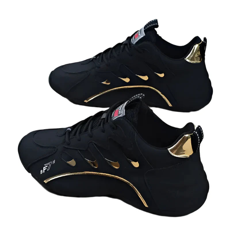 Mens Casual Vulcanized Sneakers Lightweight Breathable Shoes (Black)-0