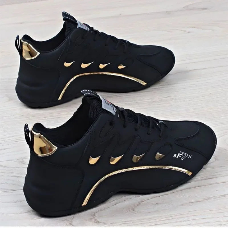 Mens Casual Vulcanized Sneakers Lightweight Breathable Shoes (Black)-1