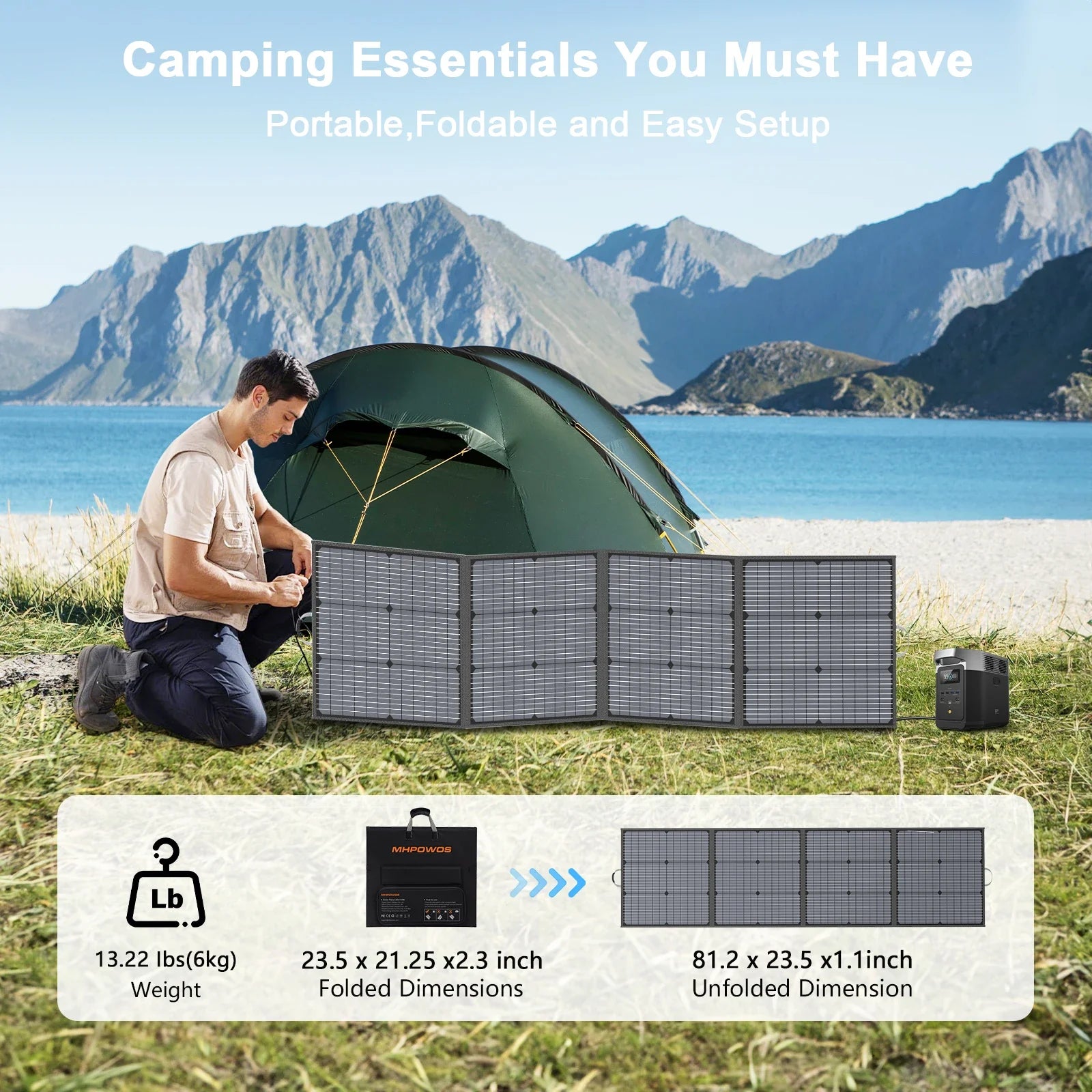 MHPOWOS 220W Foldable Solar Panel 20V Solar Charger for Ecoflow Bluetti ANKER Power station, IP67 Waterproof for Camping RV-4