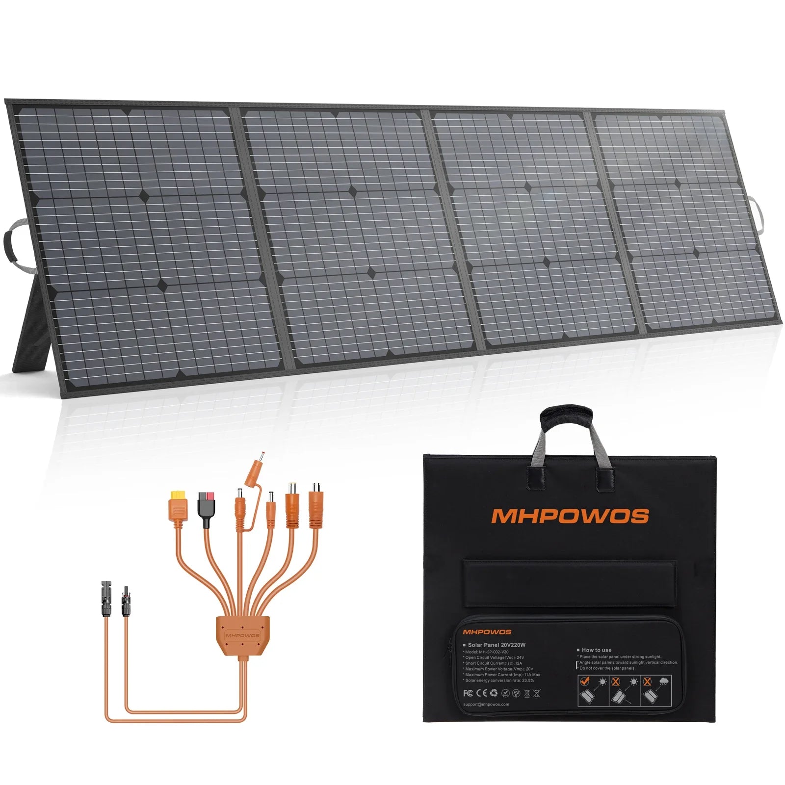 MHPOWOS 220W Foldable Solar Panel 20V Solar Charger for Ecoflow Bluetti ANKER Power station, IP67 Waterproof for Camping RV-0