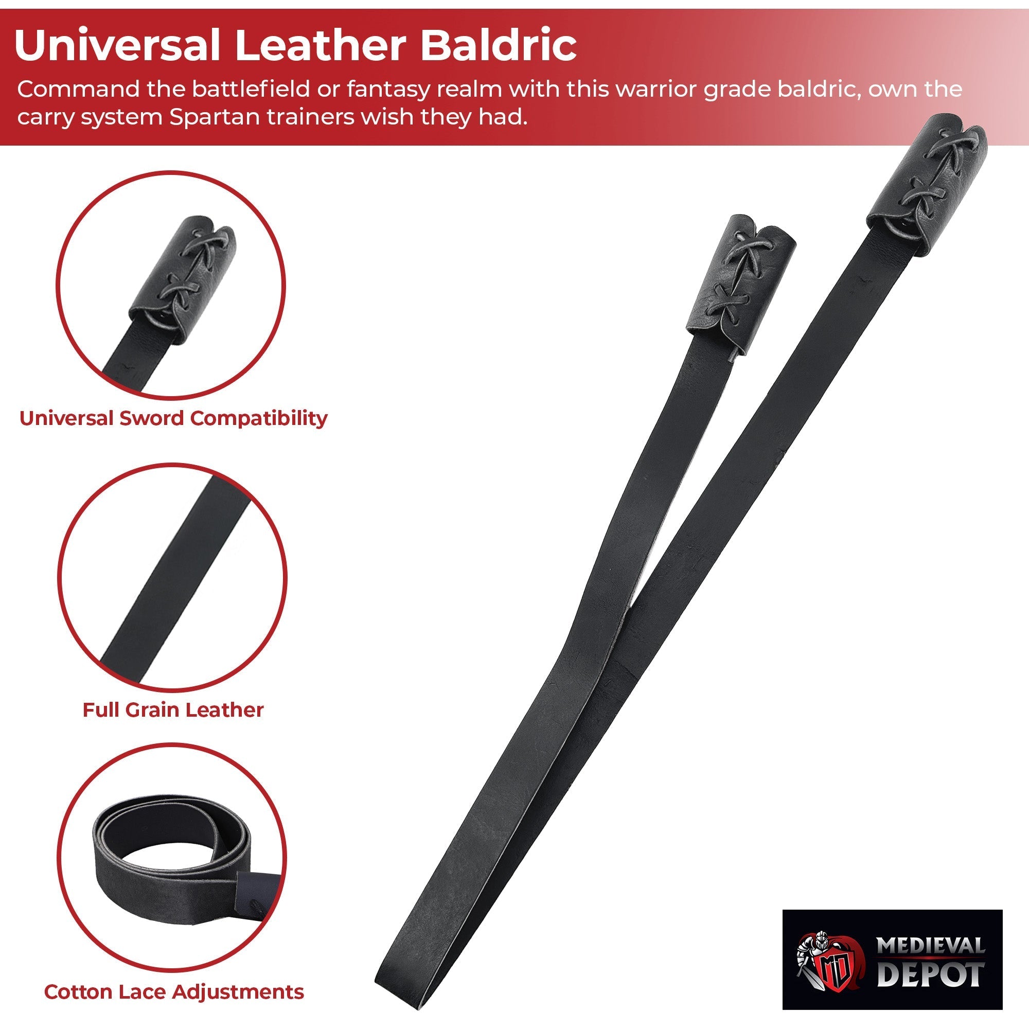 Universal Leather Adjustable Back Sling Sword Holder Baldric-2