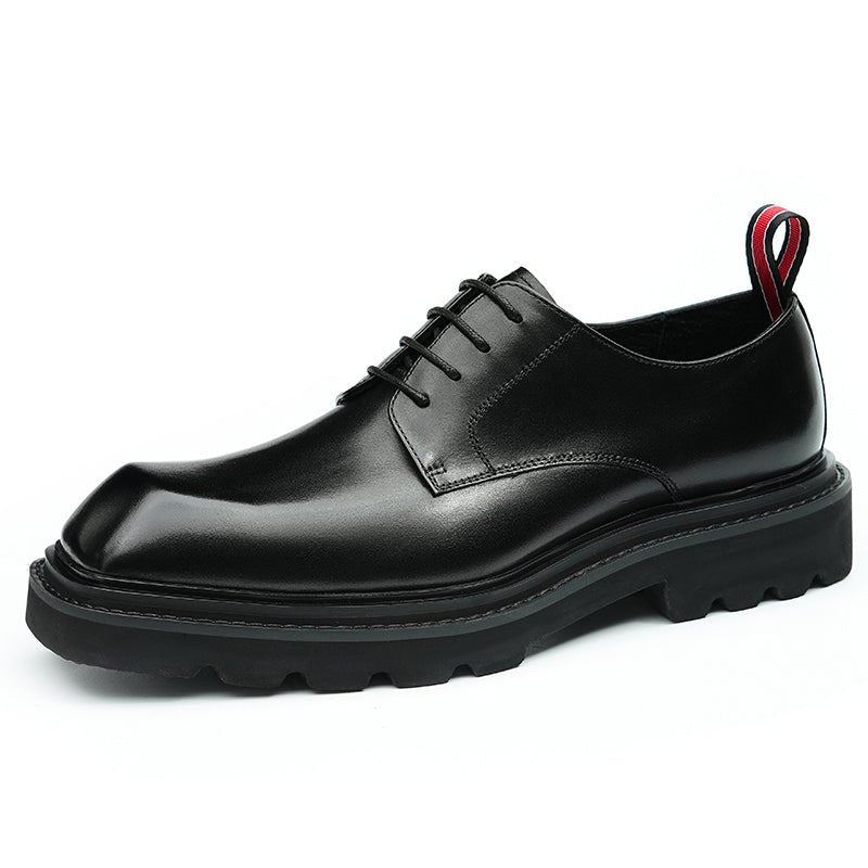 Men’s Calfskin Structured Square Toe Lace Up Derby Shoes with Tabs-2