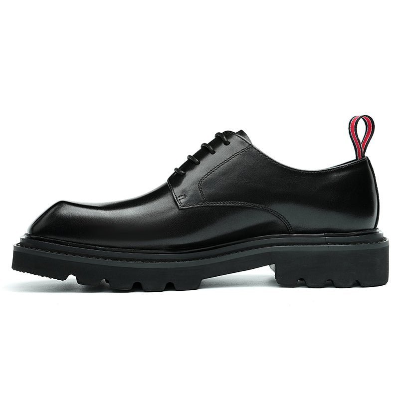 Men’s Calfskin Structured Square Toe Lace Up Derby Shoes with Tabs-0
