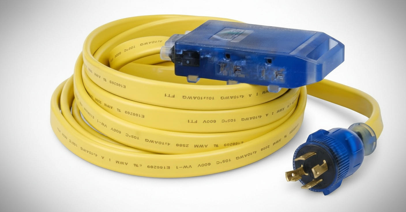 25 ft Generator Extension Cord – NEMA L5-30P to Triple 5-15R Heavy-Duty 30A Flat Power Distribution Cord-1