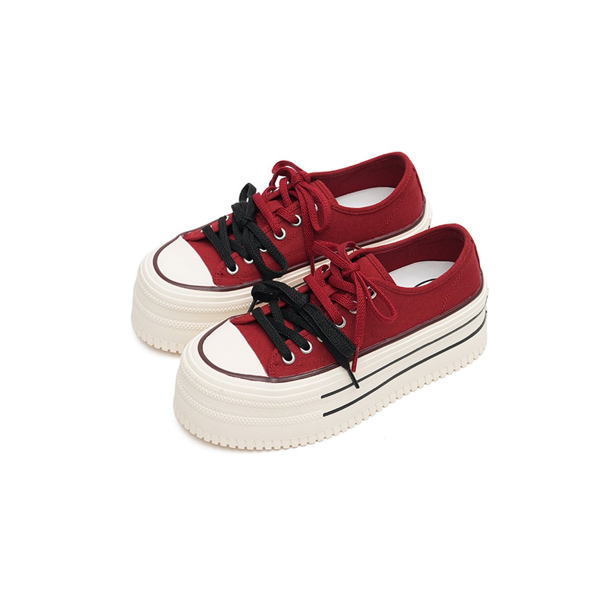 Women's Platform Canvas Sneakers – Double Stripe Chunky Shoes-1
